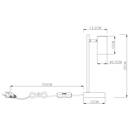 Stolová lampa, kov čierny, kábel 1,5m, vypínač, Ø120, V:350, bez žiarovky 1xGU10, max. 5W 230V 16