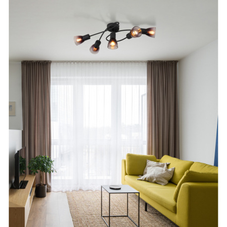 Stropné svietidlo, čierny matný kov, sklo dymové a priehľadné, DxŠxV: 580x240x165mm, bez žiaroviek 5 1