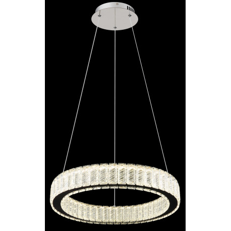 Závesné svietidlo, kov chróm, krištále K5 číre, chrómový krúžok, stmievateľné, viac úrovní pomocou n 2