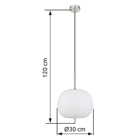 Závesné svietidlo kov nikel matný, sklo biele, kábel PVC čierny, možnosť nastavenia výšky, ø: 300 mm 7