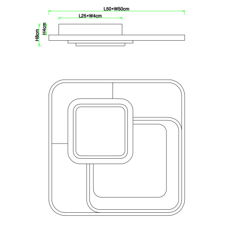 Stropné svietidlo, kov grafit, tmavohnedé drevo, akryl biely, DxŠxV:500x500x80, vrátane 1xLED 48W 23 6
