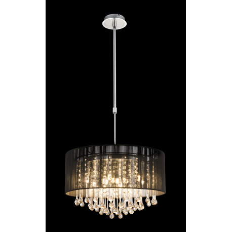 Závesné svietidlo, chróm, čierny hodváb, priehľadné sklenené kryštály, výškovo nastaviteľné 75-115 c 3