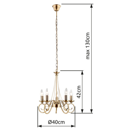 Závesné svietidlo, mosadz, Ø400, V:1300, bez žiaroviek 5xE14, max. 40W 230V. 4