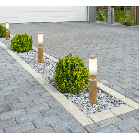 Vonkajšie svietidlo, oceľ vo vzhľade dreva, plast opál, stojanové svietidlo, priemer tienidla 7,6 cm 1