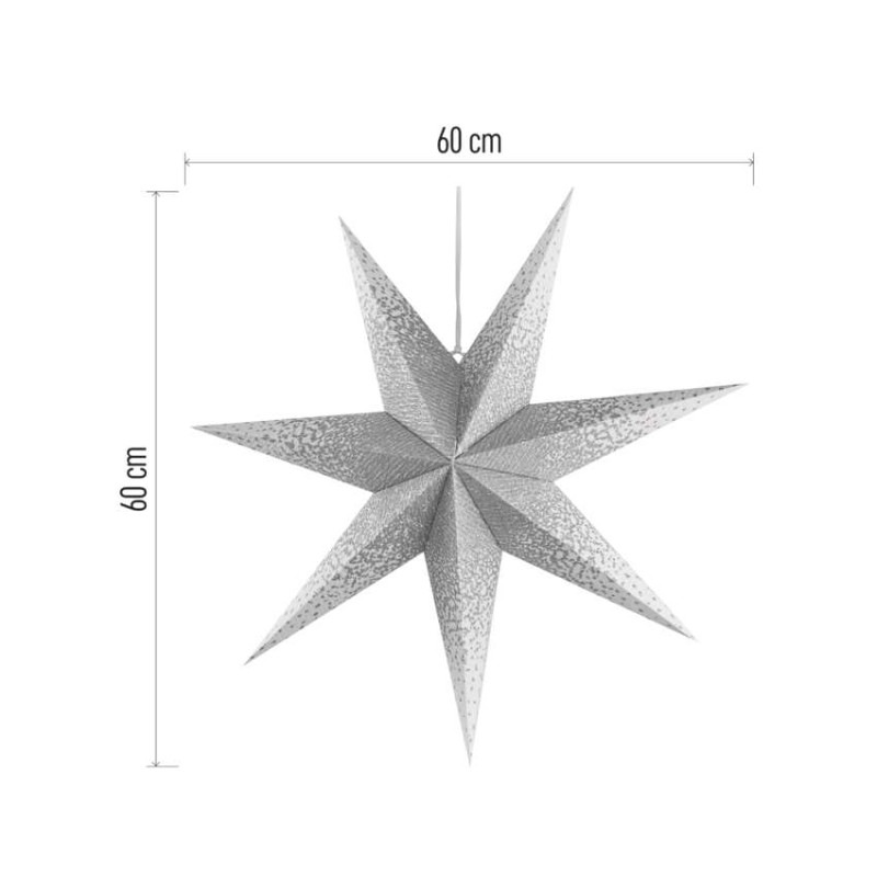 LED hviezda papierová závesná so striebornými trblietkami v strede, biela, 60 cm, vnútorná 1