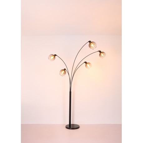 Stojacia lampa kov čierny matný, mramor čierny, sklo dymové, kábel PVC čierny, vypínač, DxŠxV: 980x1 8