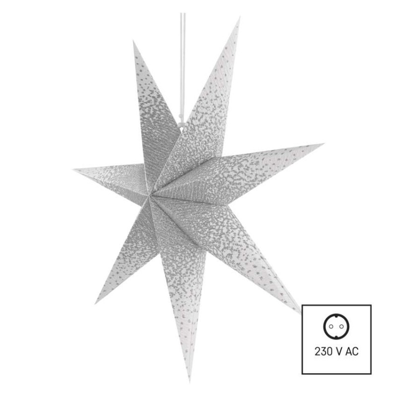 LED hviezda papierová závesná so striebornými trblietkami v strede, biela, 60 cm, vnútorná 3