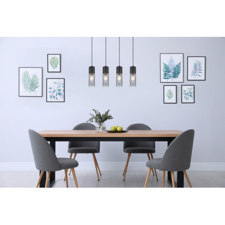 Závesné svietidlo, kov čierny, dymové sklo, kov čierny, textilný čierny kábel, DxŠxV:800x90x1560mm, 10