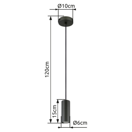 Závesné svietidlo, kov sivý, hliník sivý, kábel PVC čierny, výškovo nastaviteľné, ø: 100mm, V: 1200m 6