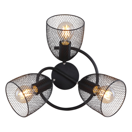 Stropné svietidlo, drevo hnedé a čierne, kov čierny, mriežkované kovové tienidlo, Ø250, V:260, bez ž 11