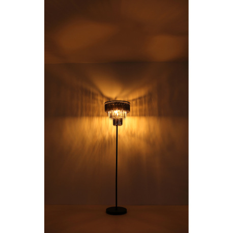 Závesné svietidlo, kov čierny, sklenené krištále dymové, číre, kábel PVC čierny, možnosť skrátenia v 5