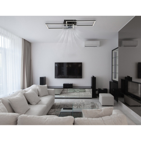 Stropný ventilátor, kov/hliník čierny matný, plast biely/dymový, stmievateľný, niekoľko úrovní cez n 14