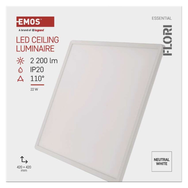 LED prisadené svietidlo FLORI štvorcový, biele, 22W, neutrálna biela 12