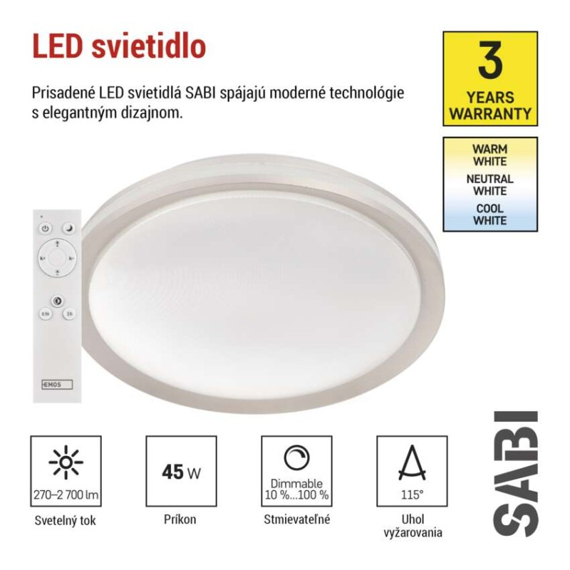 LED prisadené svietidlo SABI, kruhové 45W, stmiev.so zmenou CCT 2