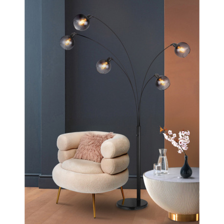 Stojacia lampa kov čierny matný, mramor čierny, sklo dymové, kábel PVC čierny, vypínač, DxŠxV: 980x1 2