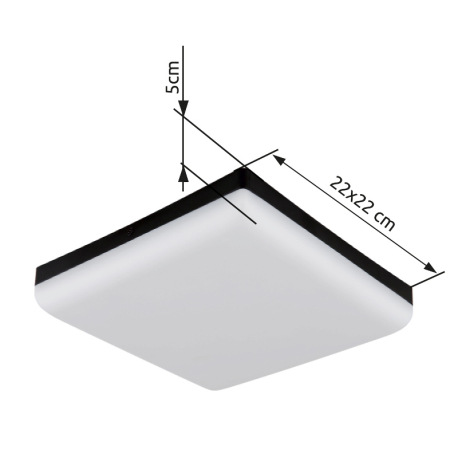 Stropné svietidlo, plast čierny, plast biely, DxŠxV: 220x220x50mm, vrátane LED 12W 230V, zdroj 1430l 12