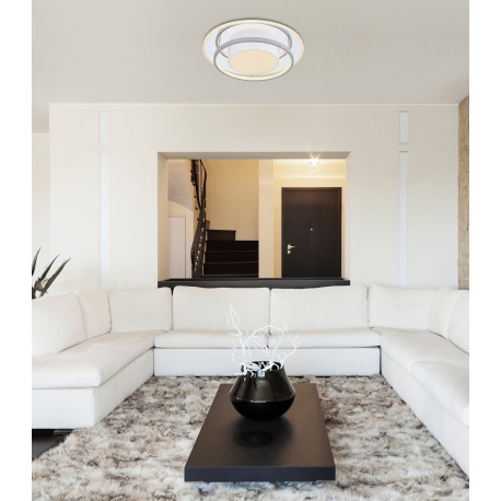 Stropné svietidlo, kov biely, chróm, akryl biely, plast sivý, pamäťová funkcia, nočné svetlo, stmiev 10