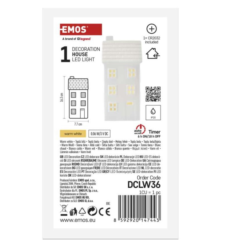 LED keramický domček, 16 cm, 1x CR2032, vnútorná, teplá biela, časovač 8