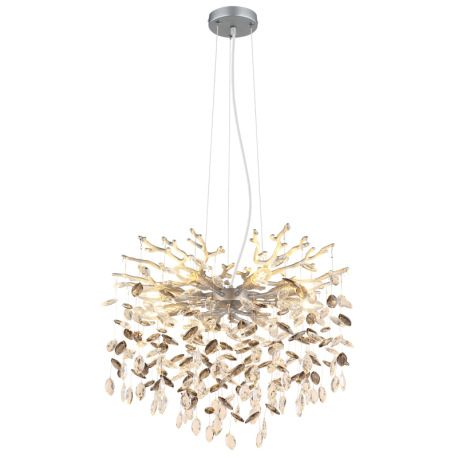 Závesné svietidlo, kov strieborný matný, sklenené krištále dymové, číre, výškovo nastaviteľné, flexo