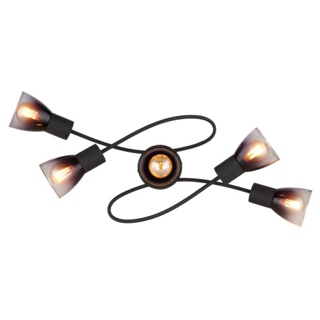 Stropné svietidlo, čierny matný kov, sklo dymové a priehľadné, DxŠxV: 580x240x165mm, bez žiaroviek 5 4