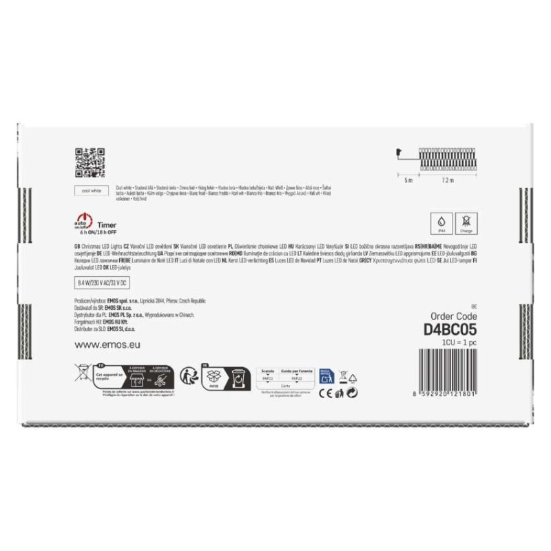 LED vianočná reťaz – ježko, 7,2 m, vonkajšia aj vnútorná, studená biela, programy, časovač 7