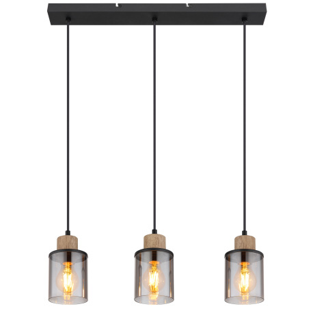 Závesné svietidlo kov čierny matný, drevo tmavohnedé, sklo dymovej farby, kábel PVC čierny, možnosť 3
