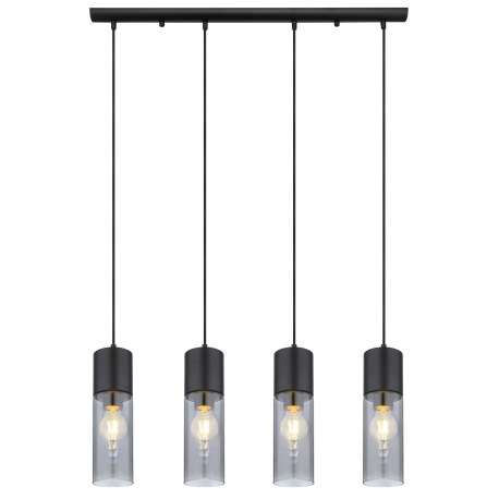 Závesné svietidlo, kov čierny, dymové sklo, kov čierny, textilný čierny kábel, DxŠxV:800x90x1560mm, 3