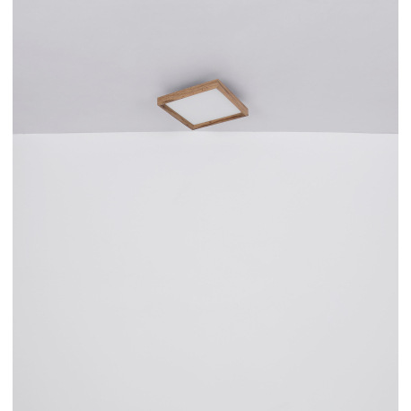 Stropné svietidlo, kov biely, MDF vzhľad dreva, plast opál, fixácia farby, DxŠxV:600x600x85mm, vráta 10