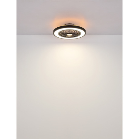 Stropný ventilátor, kov čierny, plast čierny/biely/priehľadný, stmievateľné, niekoľko úrovní pomocou 14