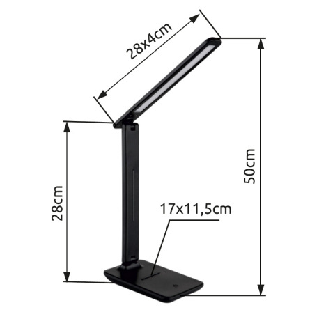 Stolové svietidlo, plast čierny a biely, imitácia kože čierna, dotykové zapínanie/vypínanie, plynulý 11