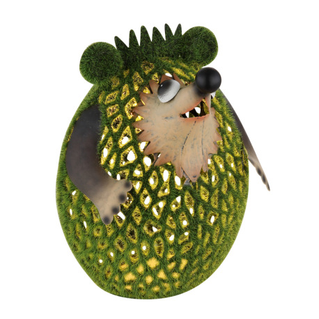 Solárne svietidlo, kov hnedý, plast zelený, vypínač, batéria AA 400mAh 1,2V, IP44, ježko, DxŠxV: 160