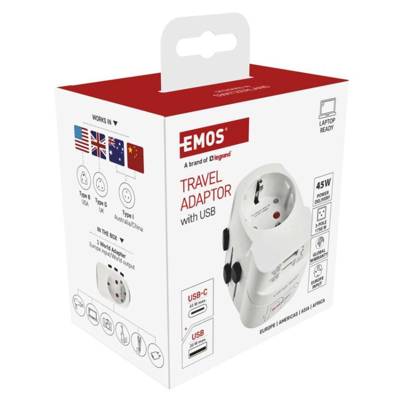 Cestovný univerzálny adaptér do zahraničia (USA, Ázia, Afrika), 1×USB-C, 1×USB-A 11