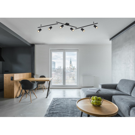 Stropné svietidlo, kov čierny matný, nastaviteľné, DxŠxV: 1800x100x185mm, bez žiaroviek 6x GU10, max 1