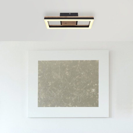 Stropné svietidlo, kov čierny matný, MDF so vzhľadom dreva, plast čierny matný, plast biely, DxŠxV: 9