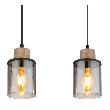 Závesné svietidlo kov čierny matný, drevo tmavohnedé, sklo dymovej farby, kábel PVC čierny, možnosť 4