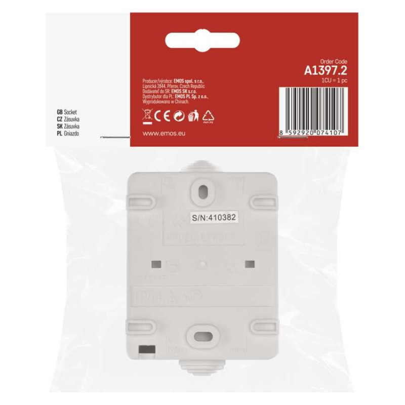 Zásuvka nástenná, biela, IP54 4