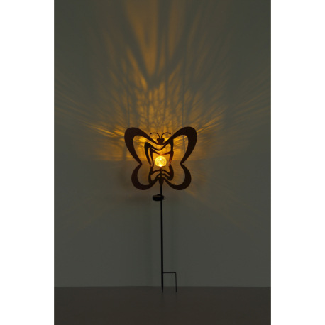 Solárne svietidlo, kov, imitácia hrdze, kov čierny, plast čierny matný, jantárová guľa s efektom pop 9