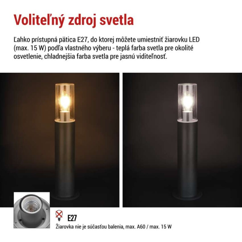 Záhradné stĺpikové svietidlo ZALA, 14 x 14 x 50 cm, 1 x E27, 15 W 3