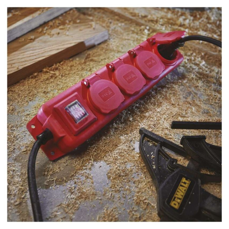 Predlžovací kábel 3 m / 4 zásuvky / s vypínačom / čierno-červený / guma-neoprén / 1,5 mm2 7