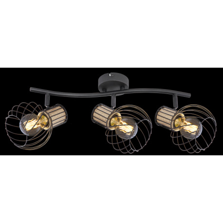 Stropné svietidlo, kov čierny, kov imitácia dreva, DxŠxV:525x240x185, bez žiaroviek 3xE27, max. 40W 10