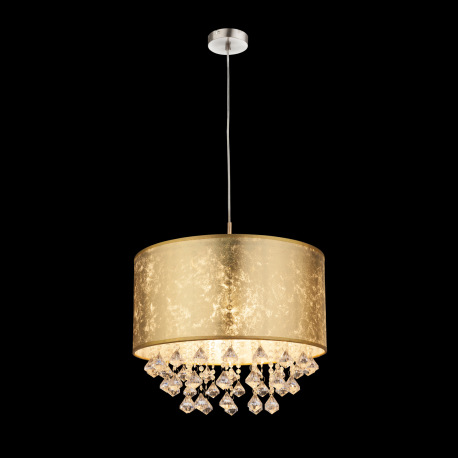 Závesné svietidlo, kov nikel matný, textil zlatý, akrylové krištále, ø 400, V:1400, bez žiarovky 1xE 1