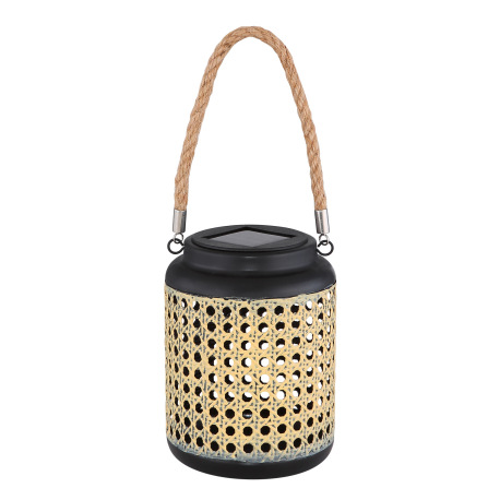 Solárne svietidlo, kov, bambus hnedý, kov čierny, lampáš v bambusovom vzhľade na zavesenie alebo stá 2