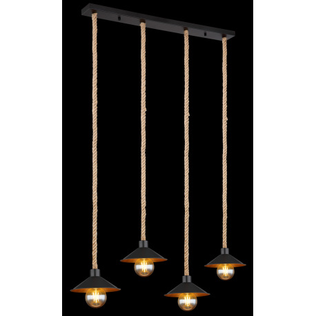 Závesné svietidlo, kov čierny a zlatý, lano, DxŠxV:1125x220x1700mm, bez žiaroviek 4x E27, max. 60W 2 2