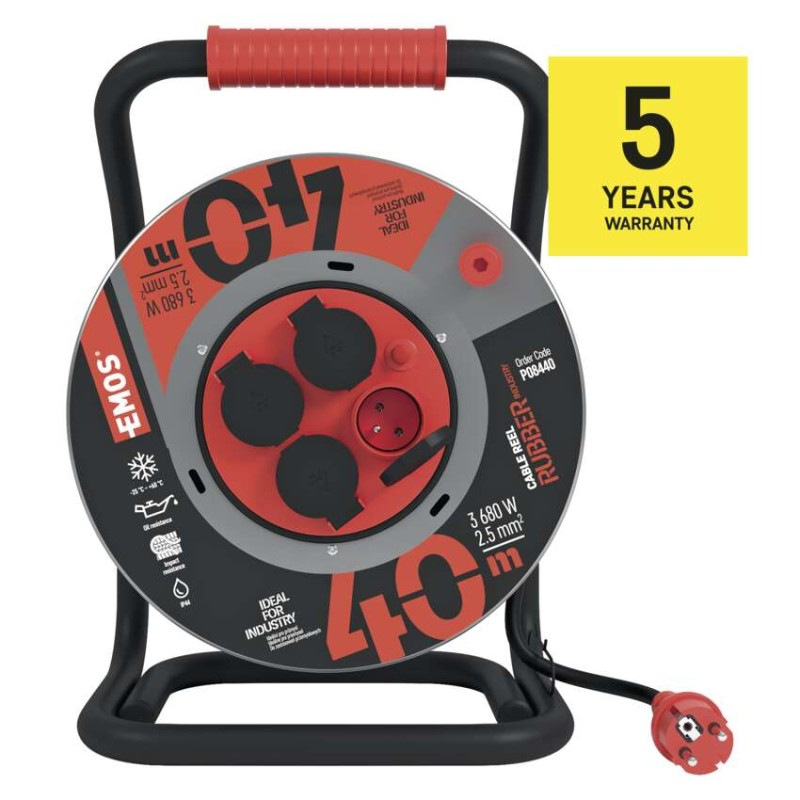 Vonkajší predlžovací kábel na bubne 40 m / 4 zás. / čierny / guma-neoprén / 230V / 2,5 mm2 13