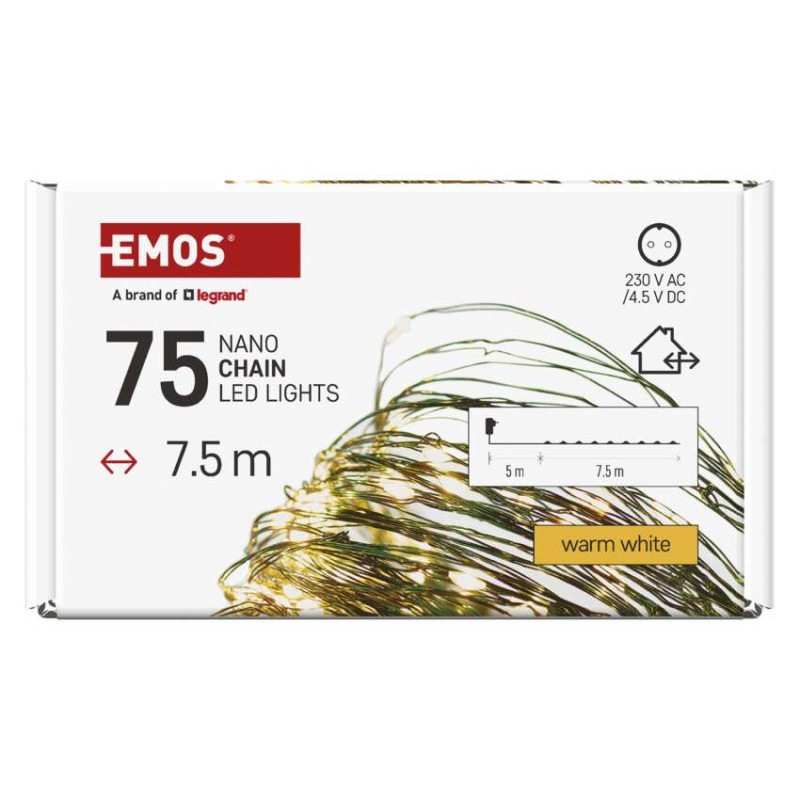 LED vianočná nano reťaz zelená, 7,5 m, vonkajšia aj vnútorná, teplá biela, časovač 8