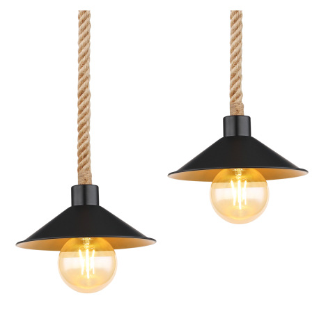 Závesné svietidlo, kov čierny a zlatý, lano, DxŠxV:1125x220x1700mm, bez žiaroviek 4x E27, max. 60W 2 16