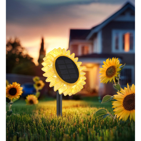 Solárne svietidlo, plast čierny matný, plast žltý, vypínač, batéria AA 800mAh 1,2V, IP44, slnko, so 13