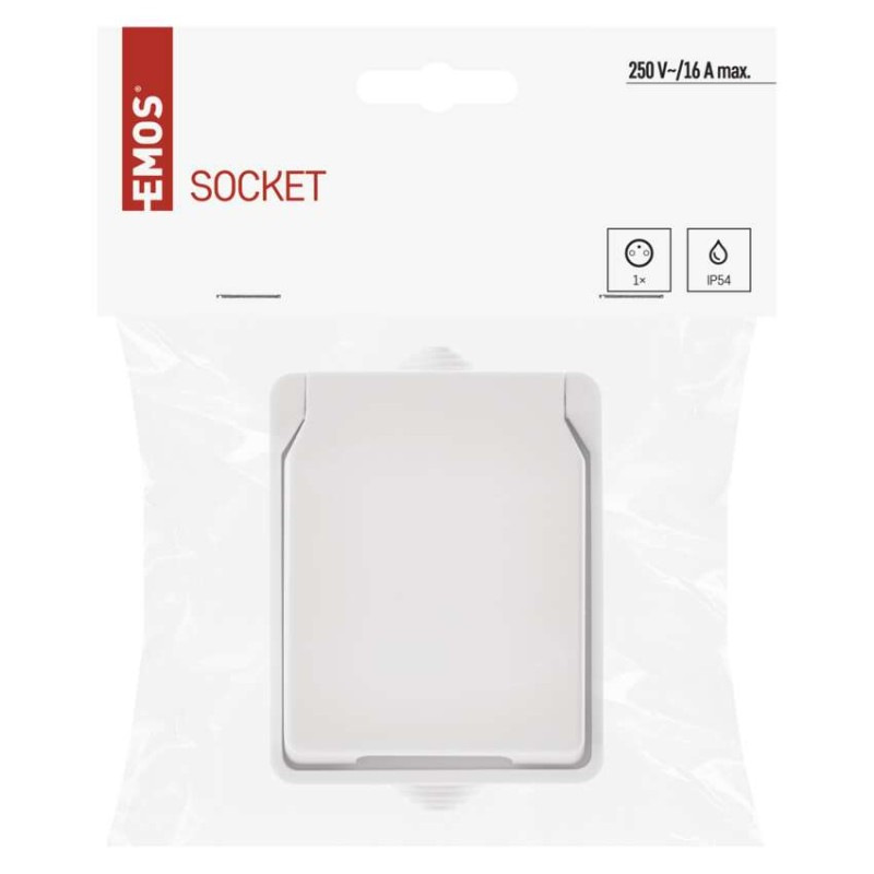 Zásuvka nástenná, biela, IP54 3