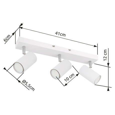 Stropné svietidlo, kov biely, kov chrómový, DxŠxV:410x60x120mm, bez žiaroviek 3x GU10, max. 35W 230V 20