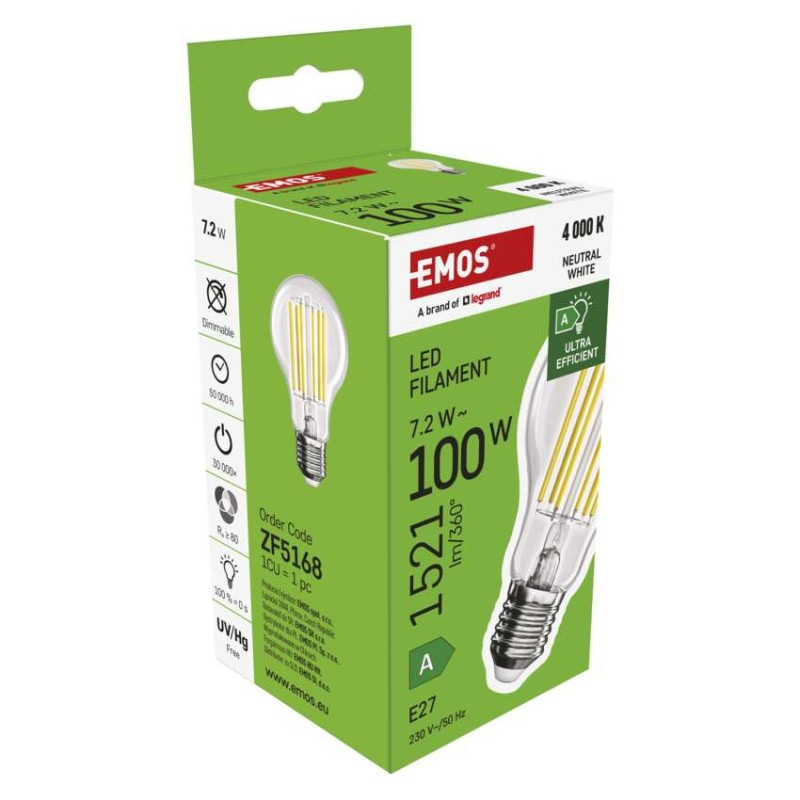 LED žiarovka Filament A60 A CLASS / E27 / 7,2 W (100 W) / 1521 lm / neutrálna biela 14